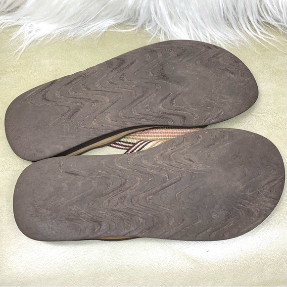 O’Rageous Thong Sandal Low Wedge Style Flip Flops Earthy Neutrals Canvas Stripe - Picture 13 of 15